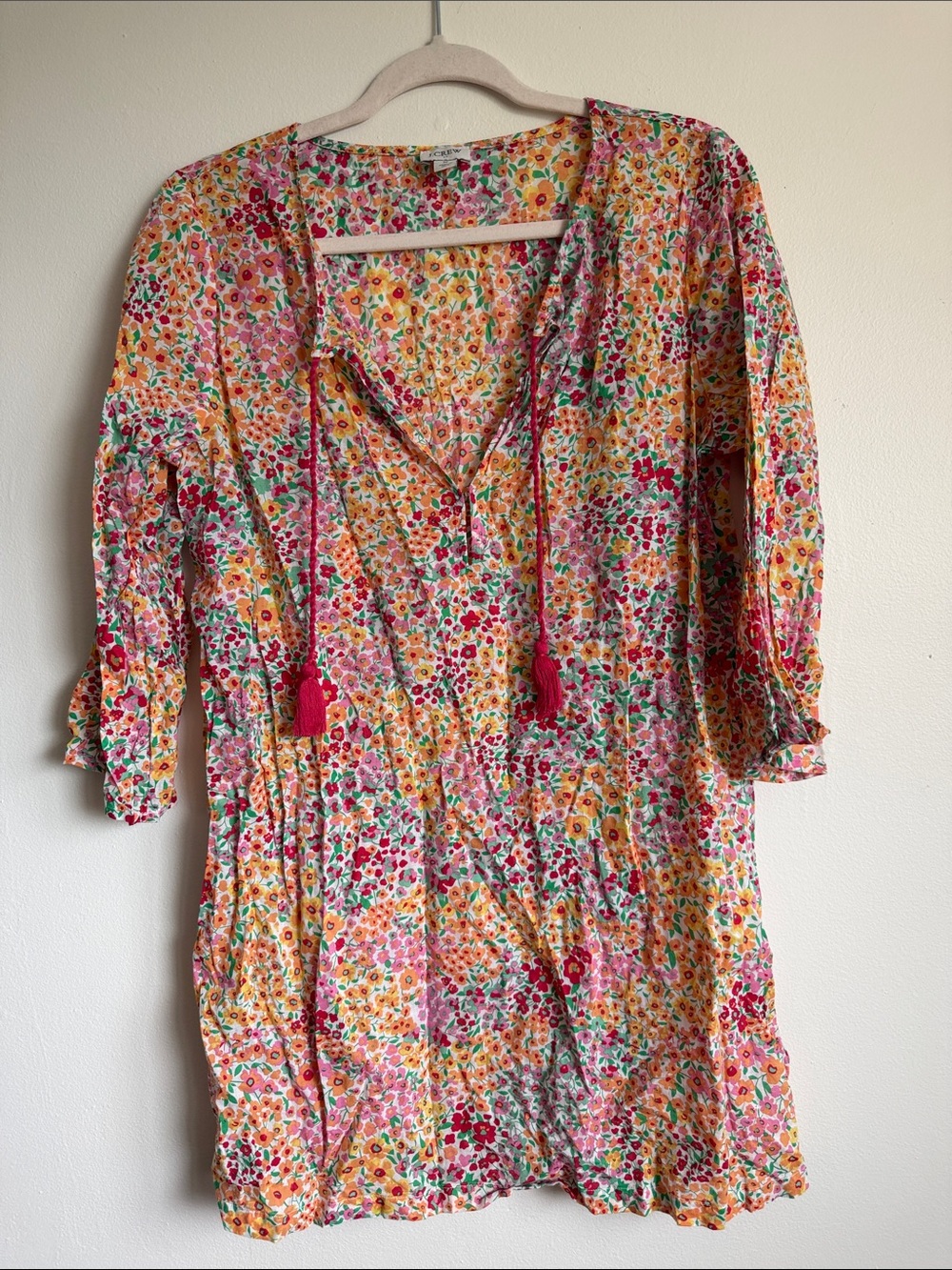 J. Crew Floral V-Neck Tunic - Yellow, Pink, Green